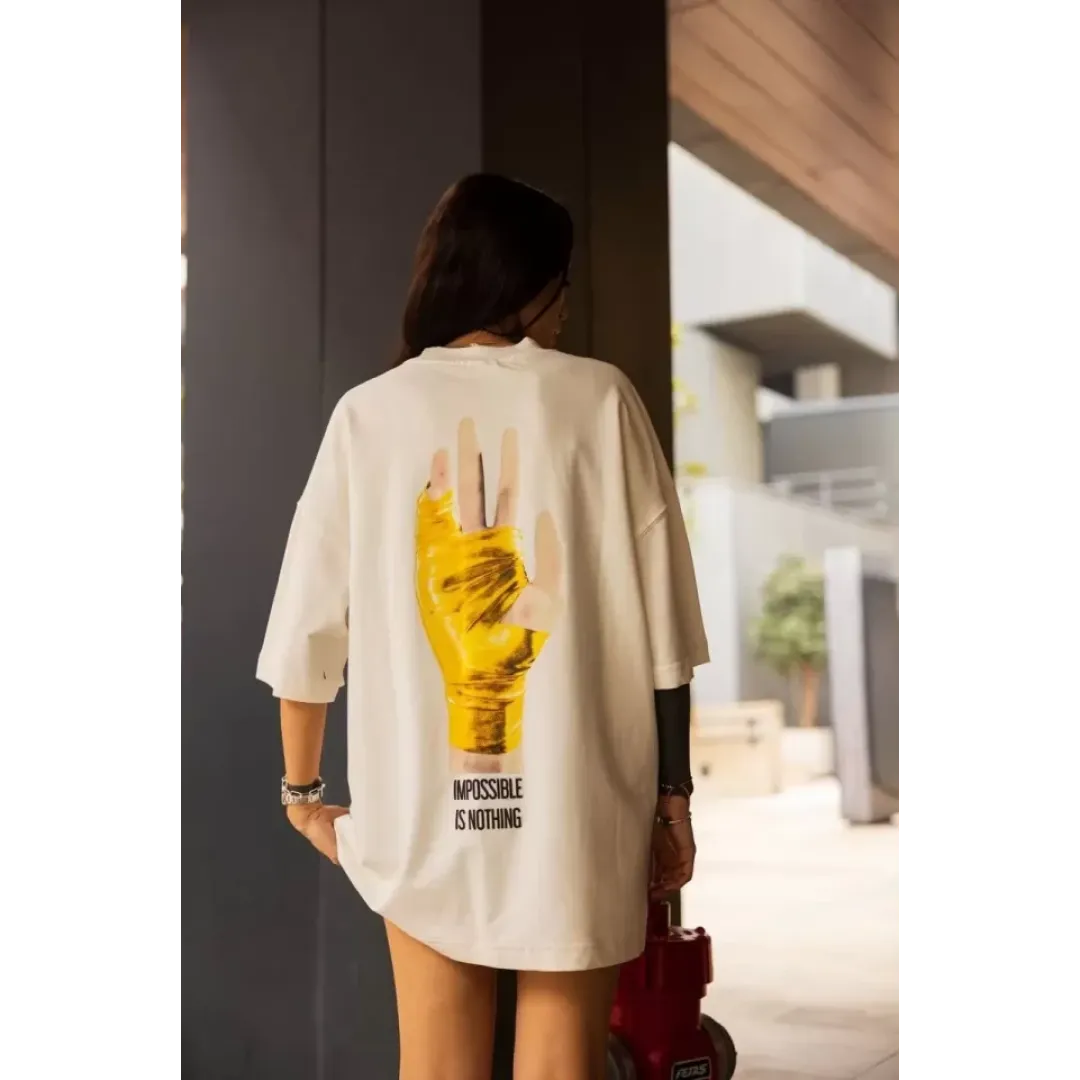 Unisex Bisiklet Yaka Baskılı Oversize T-Shirt - Beyaz - 102547 Unisex Bisiklet Yaka Baskılı Oversize T-Shirt - Beyaz - 102547