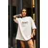 Unisex Bisiklet Yaka Baskılı Oversize T-Shirt - Beyaz - 102549 Unisex Bisiklet Yaka Baskılı Oversize T-Shirt - Beyaz - 102549