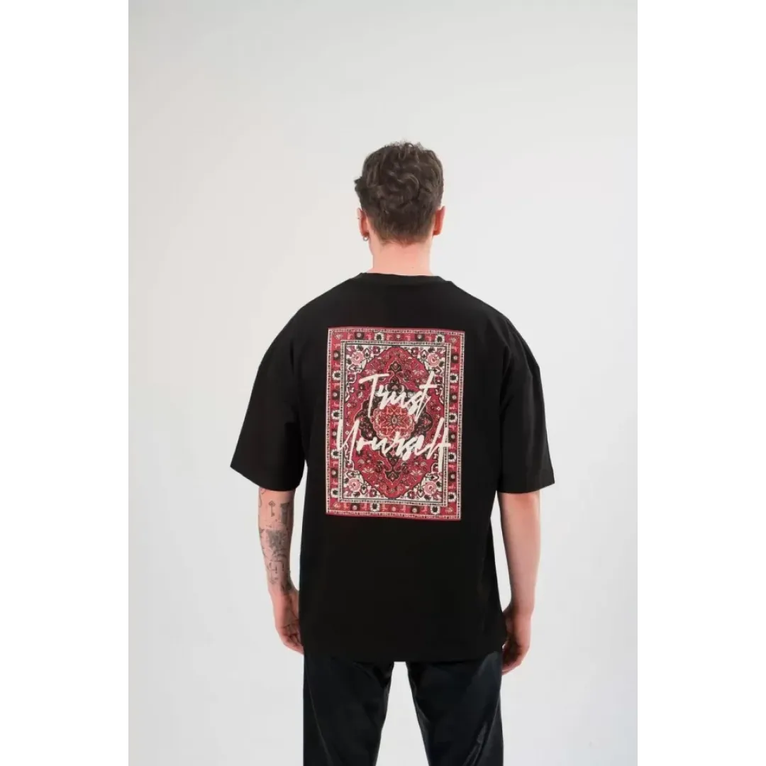 Unisex Bisiklet Yaka Baskılı Oversize T-Shirt - Siyah - 102550 Unisex Bisiklet Yaka Baskılı Oversize T-Shirt - Siyah - 102550
