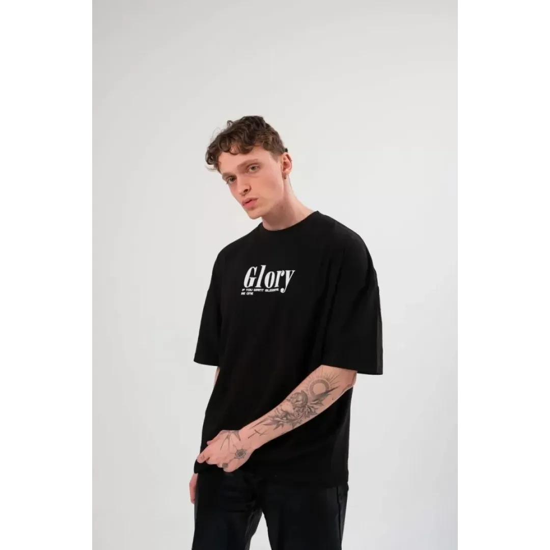 Unisex Bisiklet Yaka Baskılı Oversize T-Shirt - Siyah - 102552 Unisex Bisiklet Yaka Baskılı Oversize T-Shirt - Siyah - 102552