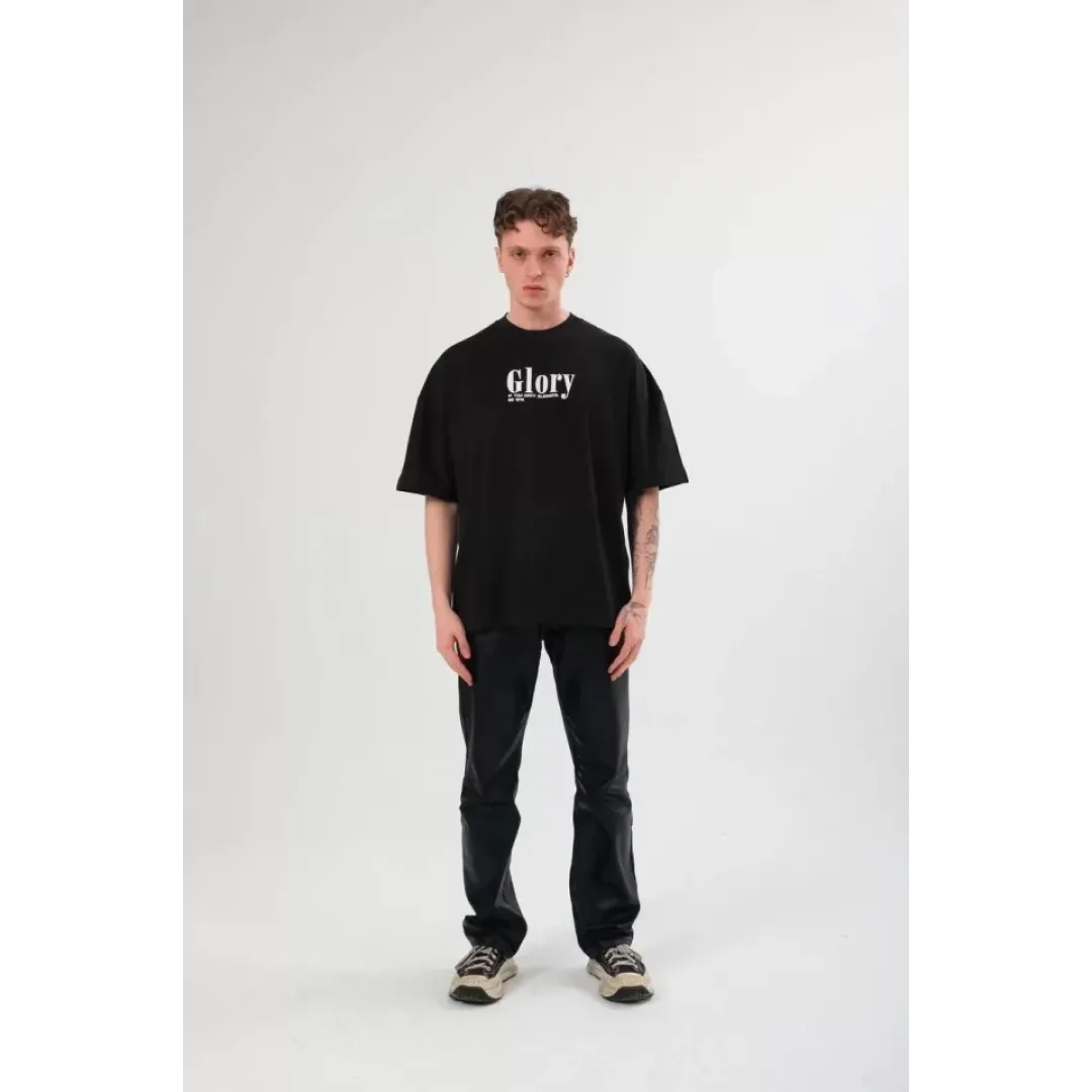 Unisex Bisiklet Yaka Baskılı Oversize T-Shirt - Siyah - 102552 Unisex Bisiklet Yaka Baskılı Oversize T-Shirt - Siyah - 102552