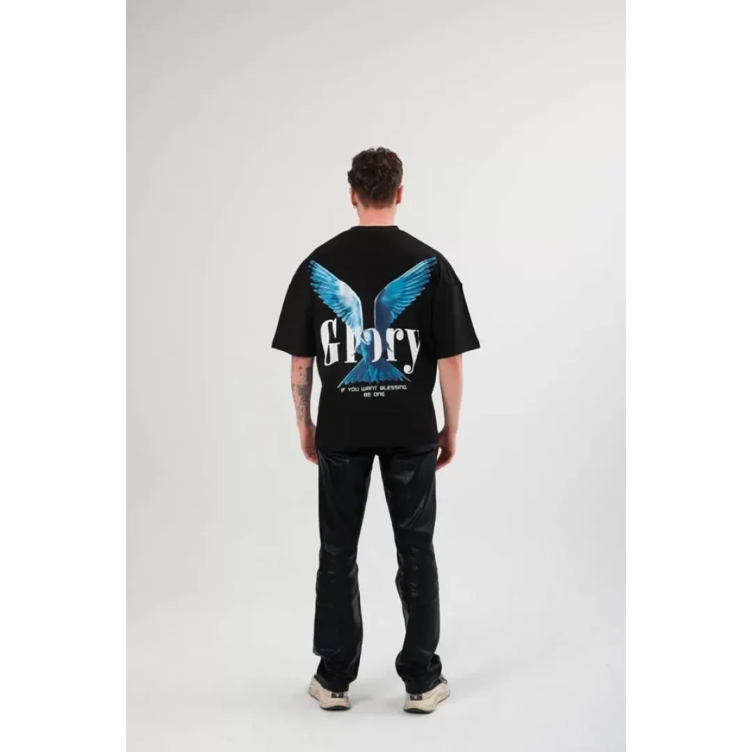 Unisex Bisiklet Yaka Baskılı Oversize T-Shirt - Siyah - 102552 Unisex Bisiklet Yaka Baskılı Oversize T-Shirt - Siyah - 102552