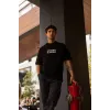Unisex Bisiklet Yaka Baskılı Oversize T-Shirt - Siyah - 102556