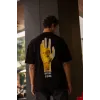 Unisex Bisiklet Yaka Baskılı Oversize T-Shirt - Siyah - 102556