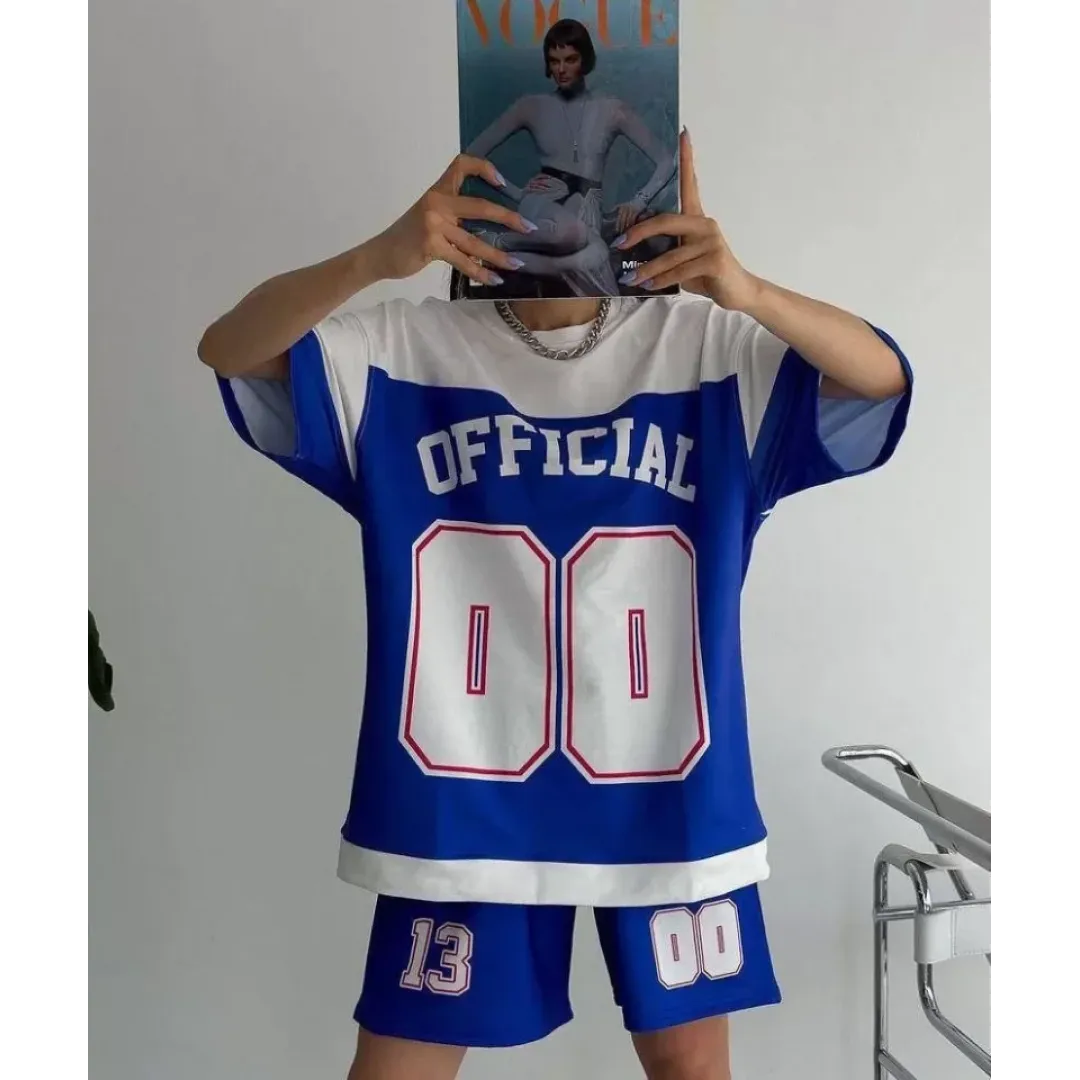 Unisex Dijital Baskılı Şortlu Takım - Mavi - 102559 Unisex Dijital Baskılı Şortlu Takım - Mavi - 102559