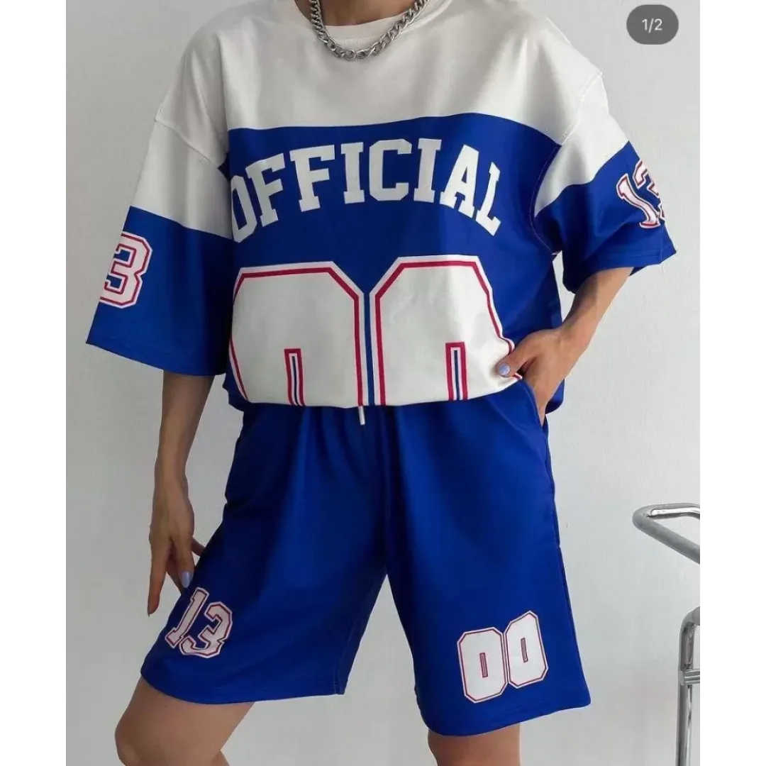 Unisex Dijital Baskılı Şortlu Takım - Mavi - 102559 Unisex Dijital Baskılı Şortlu Takım - Mavi - 102559