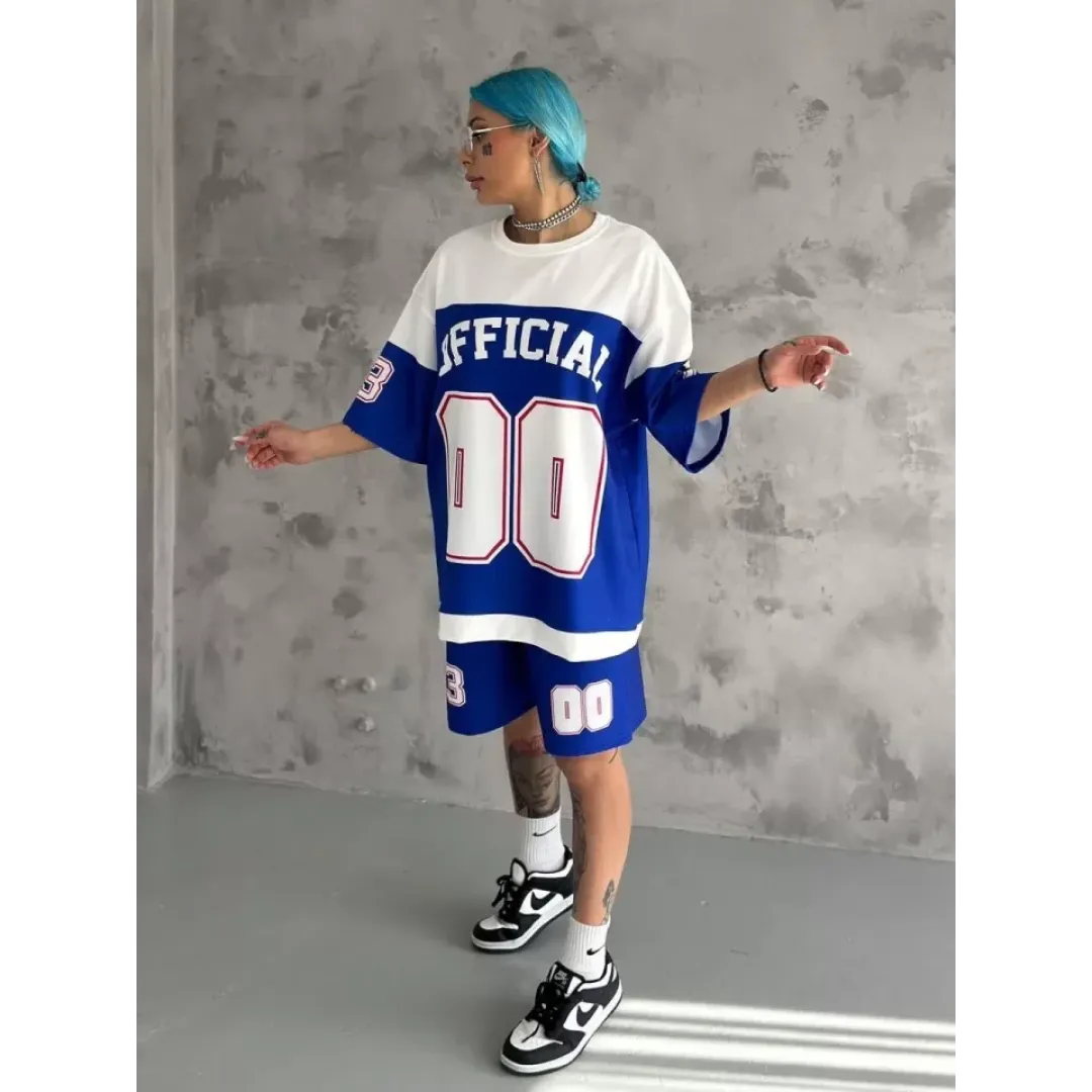 Unisex Dijital Baskılı Şortlu Takım - Mavi - 102559 Unisex Dijital Baskılı Şortlu Takım - Mavi - 102559