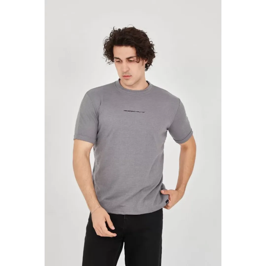 Unisex Jakar Kumaş Slim Fit T-Shirt - Boyalı Gri - 102714 Unisex Jakar Kumaş Slim Fit T-Shirt - Boyalı Gri - 102714