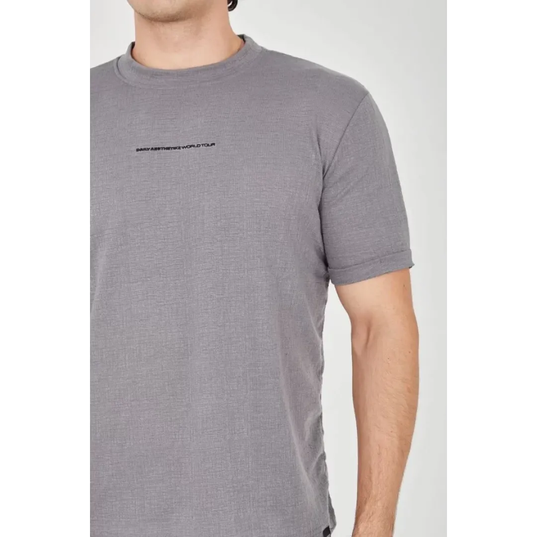 Unisex Jakar Kumaş Slim Fit T-Shirt - Boyalı Gri - 102714 Unisex Jakar Kumaş Slim Fit T-Shirt - Boyalı Gri - 102714
