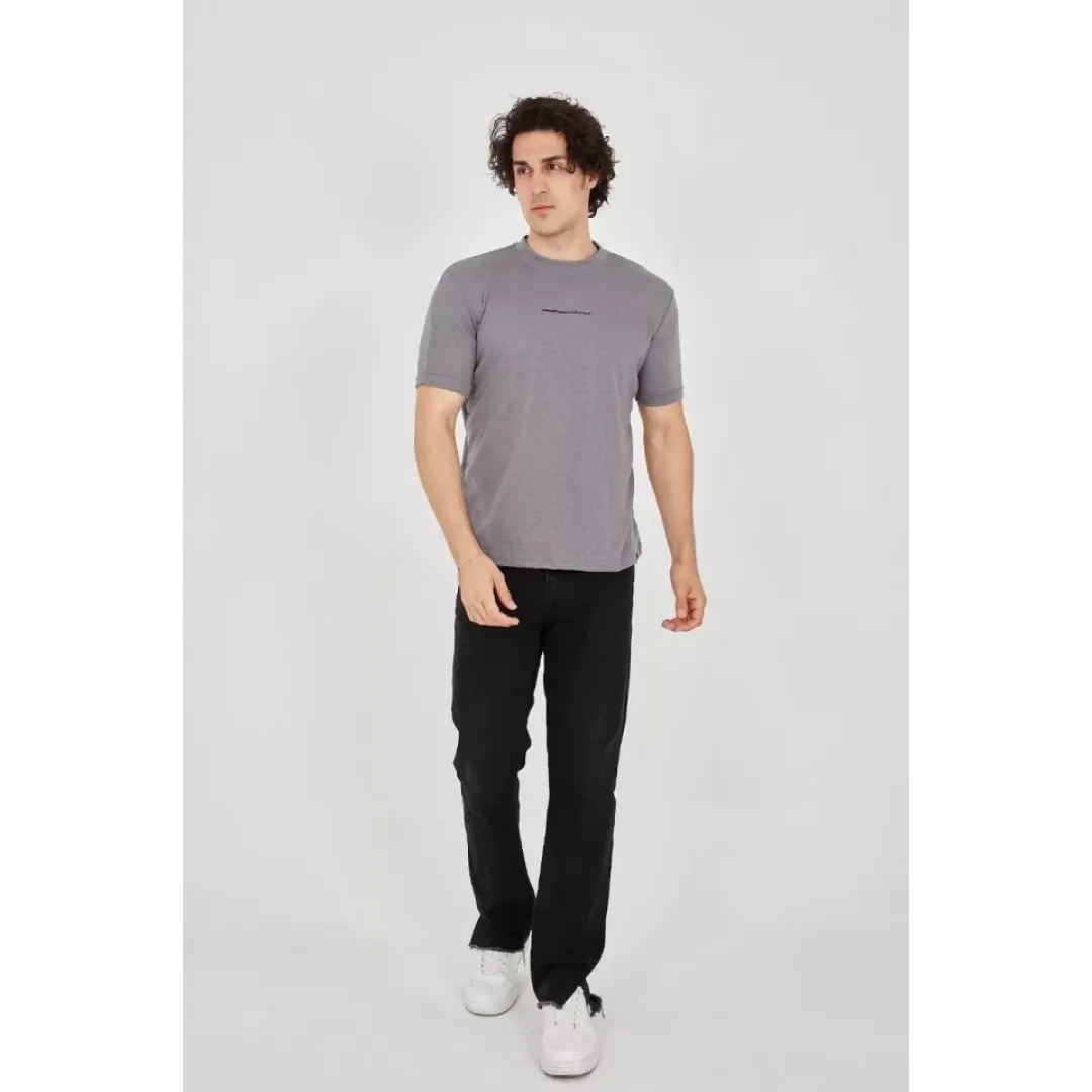 Unisex Jakar Kumaş Slim Fit T-Shirt - Boyalı Gri - 102714 Unisex Jakar Kumaş Slim Fit T-Shirt - Boyalı Gri - 102714