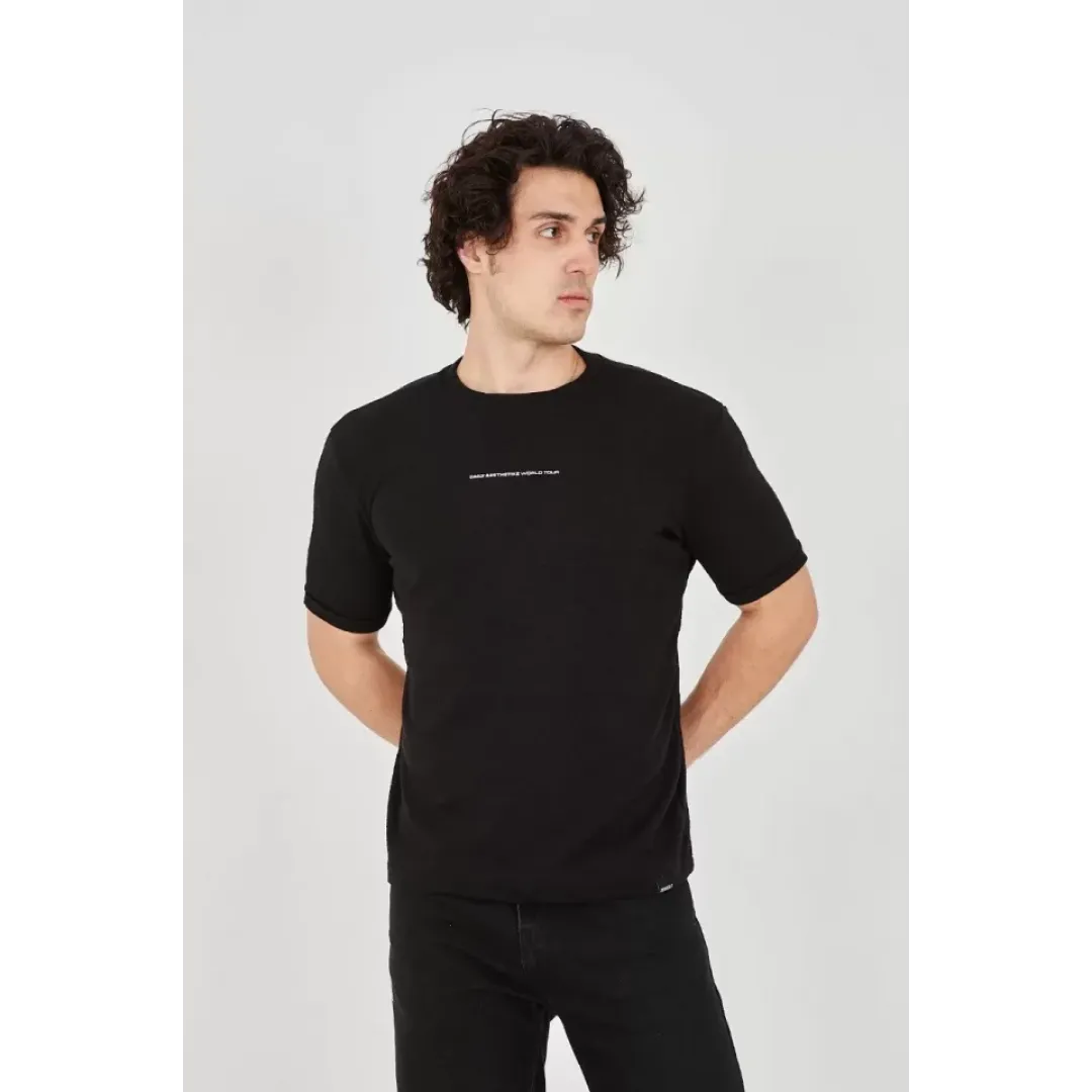 Unisex Jakar Kumaş Slim Fit T-Shirt - Siyah - 102715 Unisex Jakar Kumaş Slim Fit T-Shirt - Siyah - 102715