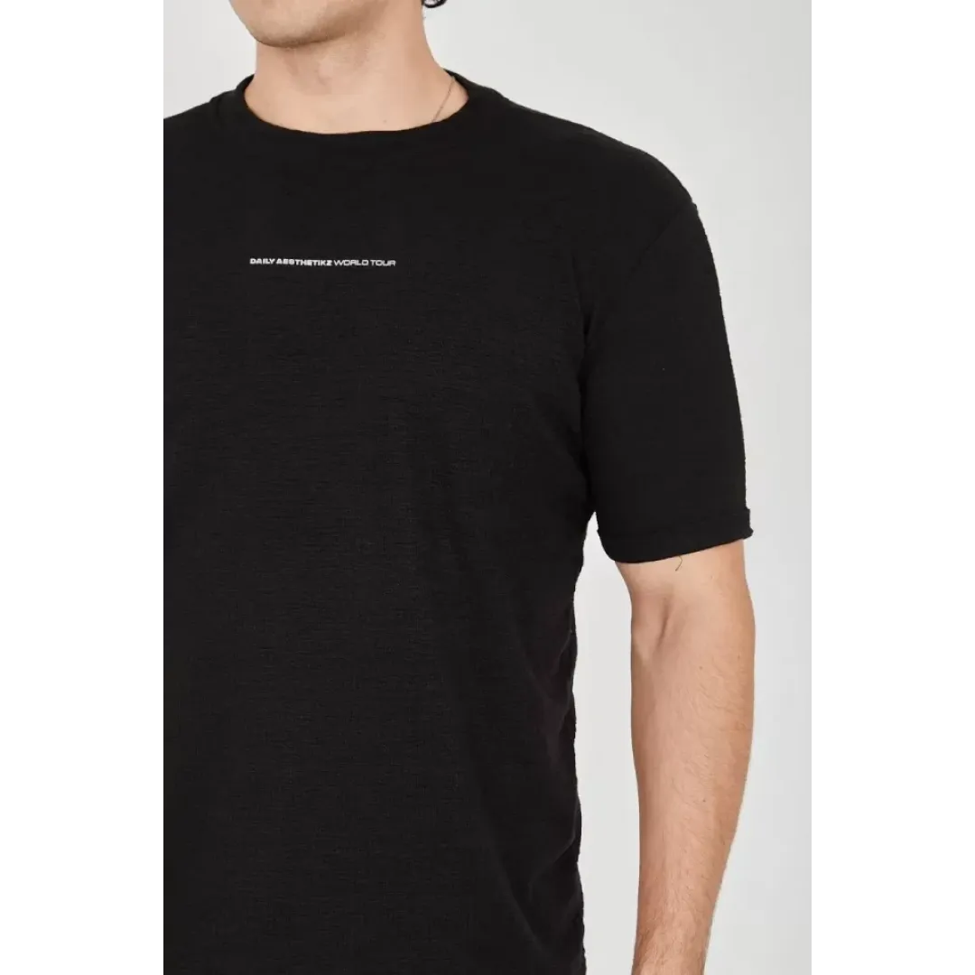 Unisex Jakar Kumaş Slim Fit T-Shirt - Siyah - 102715 Unisex Jakar Kumaş Slim Fit T-Shirt - Siyah - 102715