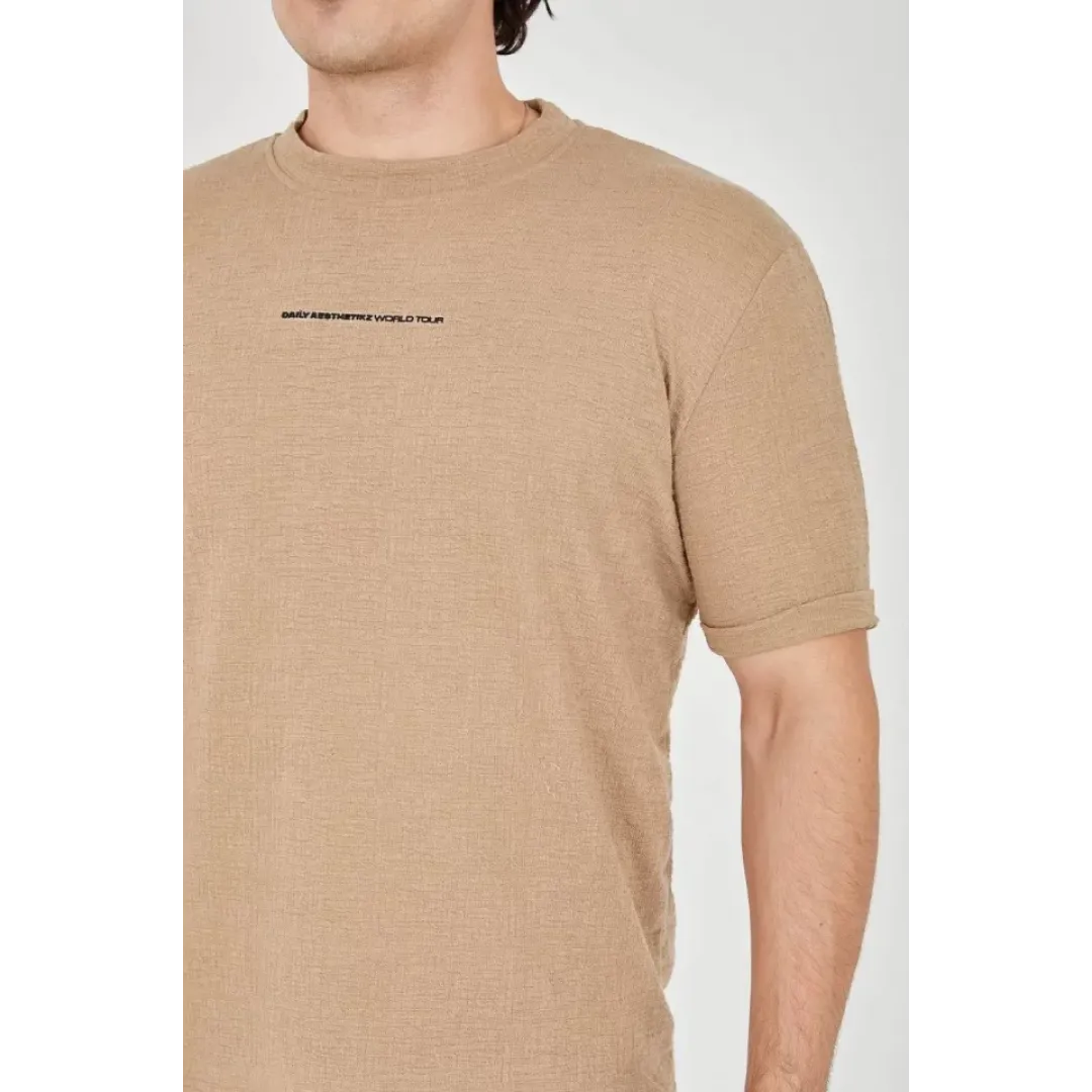 Unisex Jakar Kumaş Slim Fit T-Shirt - Kahverengi - 102716 Unisex Jakar Kumaş Slim Fit T-Shirt - Kahverengi - 102716