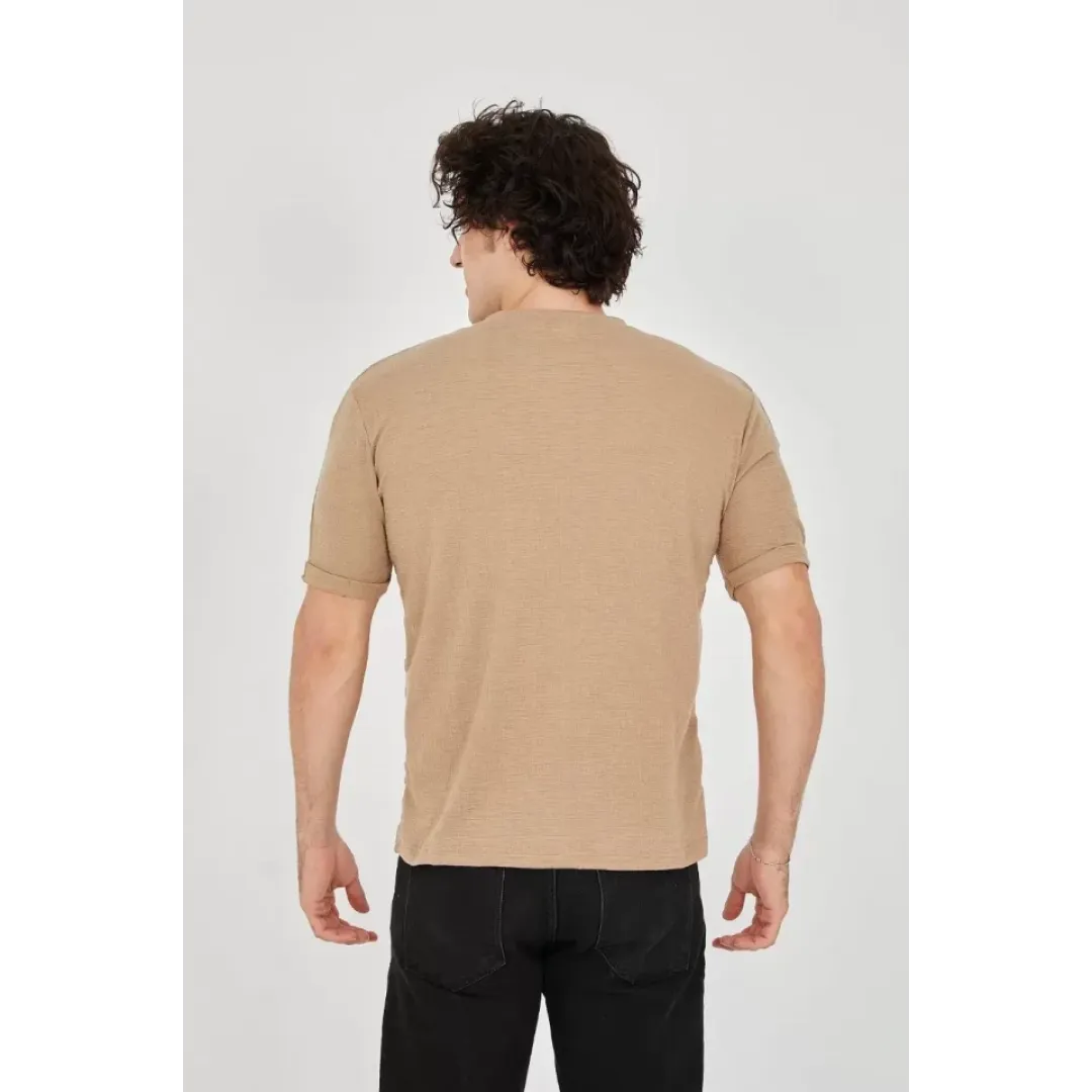 Unisex Jakar Kumaş Slim Fit T-Shirt - Kahverengi - 102716 Unisex Jakar Kumaş Slim Fit T-Shirt - Kahverengi - 102716