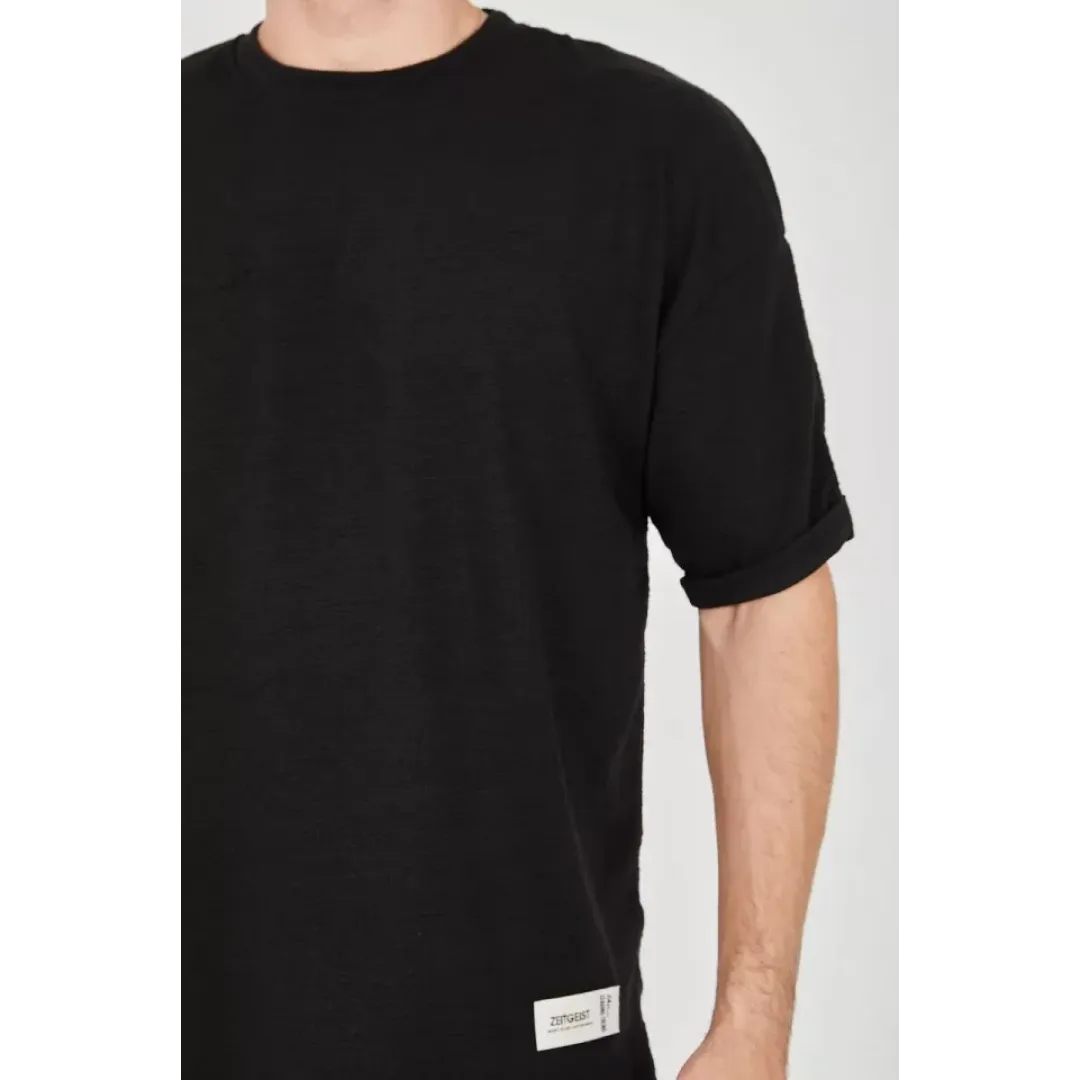 Unisex Jakar Kumaş Rahat Kol T-Shirt - Siyah - 102719 Unisex Jakar Kumaş Rahat Kol T-Shirt - Siyah - 102719