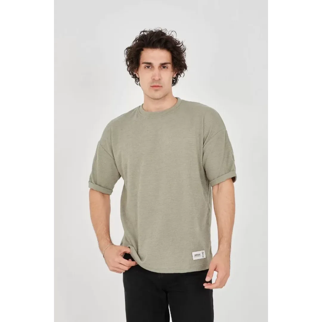 Unisex Jakar Kumaş Rahat Kol T-Shirt - Açık Yeşil - 102721 Unisex Jakar Kumaş Rahat Kol T-Shirt - Açık Yeşil - 102721