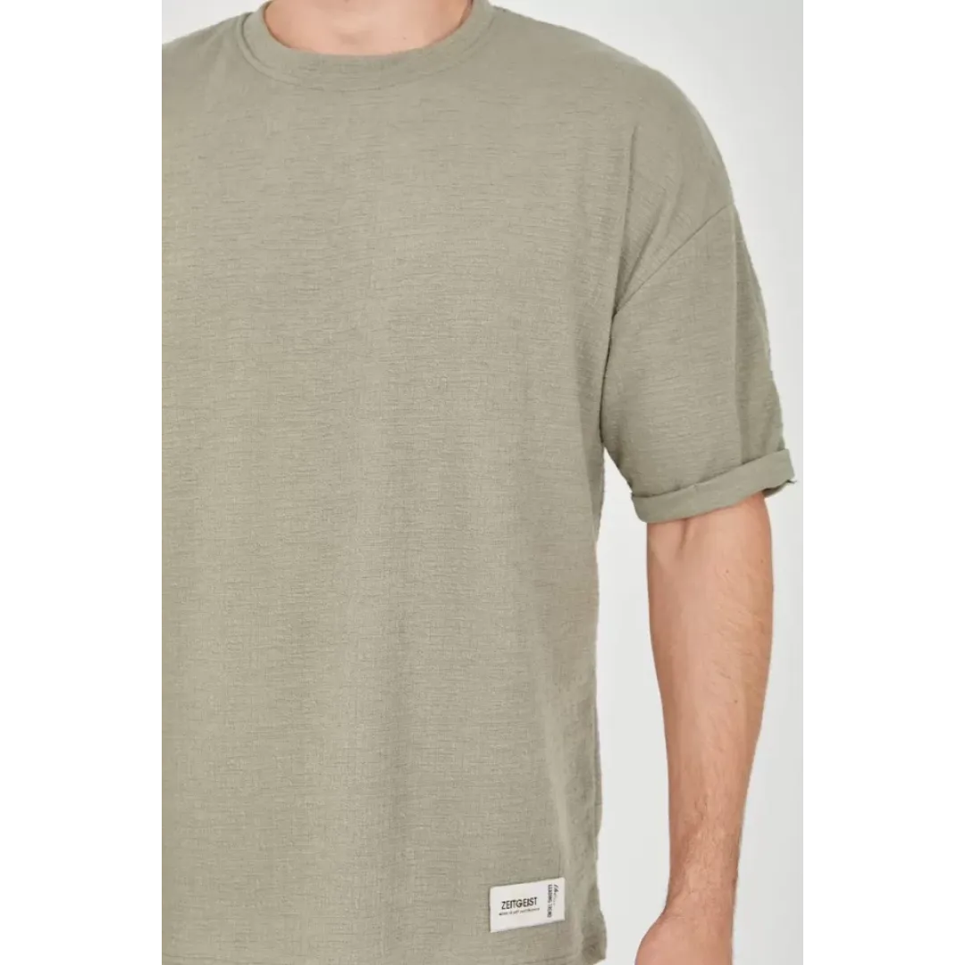 Unisex Jakar Kumaş Rahat Kol T-Shirt - Açık Yeşil - 102721 Unisex Jakar Kumaş Rahat Kol T-Shirt - Açık Yeşil - 102721