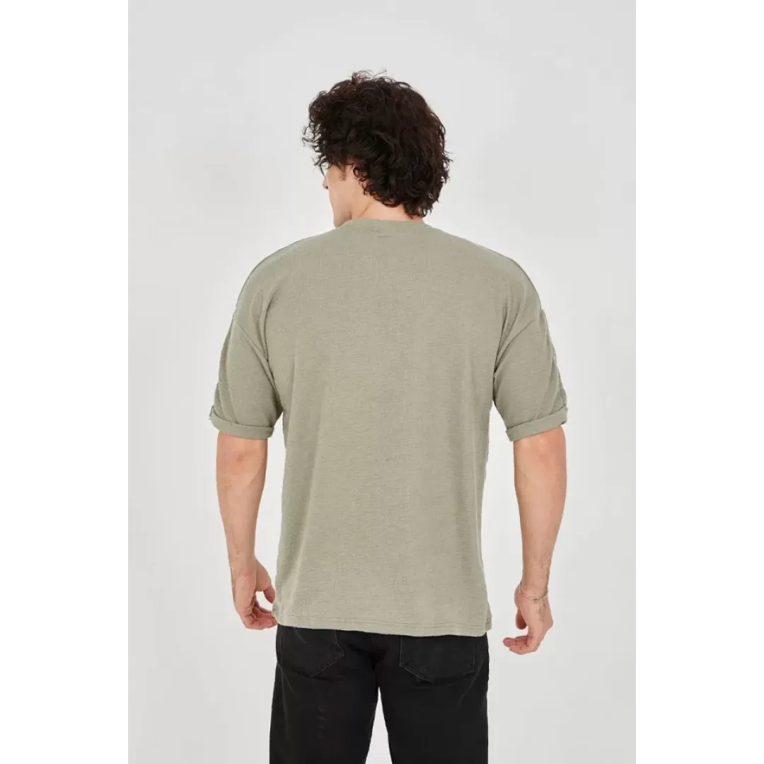 Unisex Jakar Kumaş Rahat Kol T-Shirt - Açık Yeşil - 102721 Unisex Jakar Kumaş Rahat Kol T-Shirt - Açık Yeşil - 102721