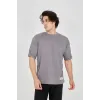 Unisex Jakar Kumaş Rahat Kol T-Shirt - Gri - 102723 Unisex Jakar Kumaş Rahat Kol T-Shirt - Gri - 102723