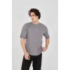 Unisex Jakar Kumaş Rahat Kol T-Shirt - Gri - 102724 Unisex Jakar Kumaş Rahat Kol T-Shirt - Gri - 102724