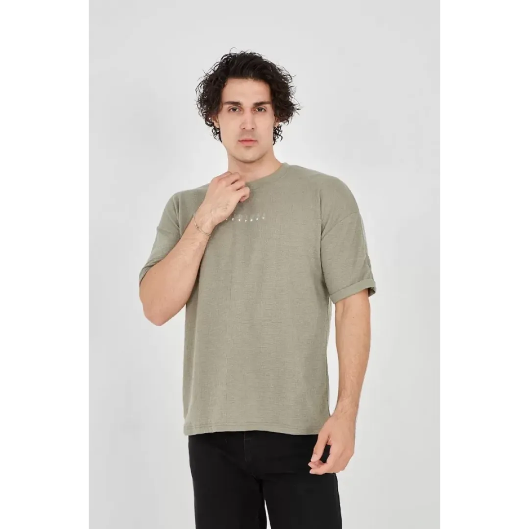 Unisex Jakar Kumaş Rahat Kol T-Shirt - Açık Yeşil - 102725 Unisex Jakar Kumaş Rahat Kol T-Shirt - Açık Yeşil - 102725