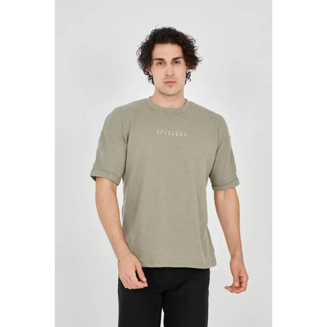 Unisex Jakar Kumaş Rahat Kol T-Shirt - Açık Yeşil - 102725 Unisex Jakar Kumaş Rahat Kol T-Shirt - Açık Yeşil - 102725