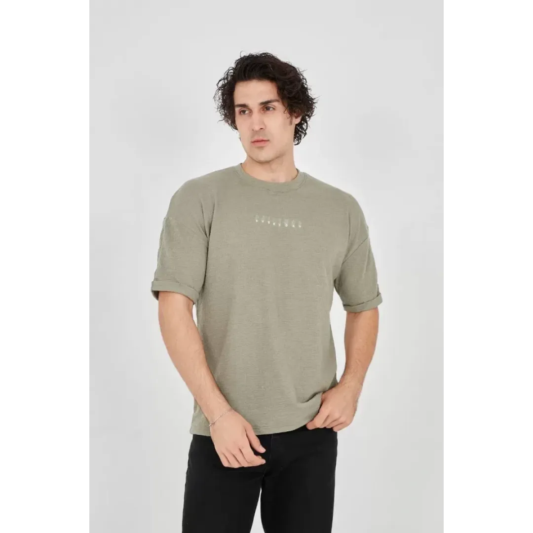 Unisex Jakar Kumaş Rahat Kol T-Shirt - Açık Yeşil - 102725 Unisex Jakar Kumaş Rahat Kol T-Shirt - Açık Yeşil - 102725