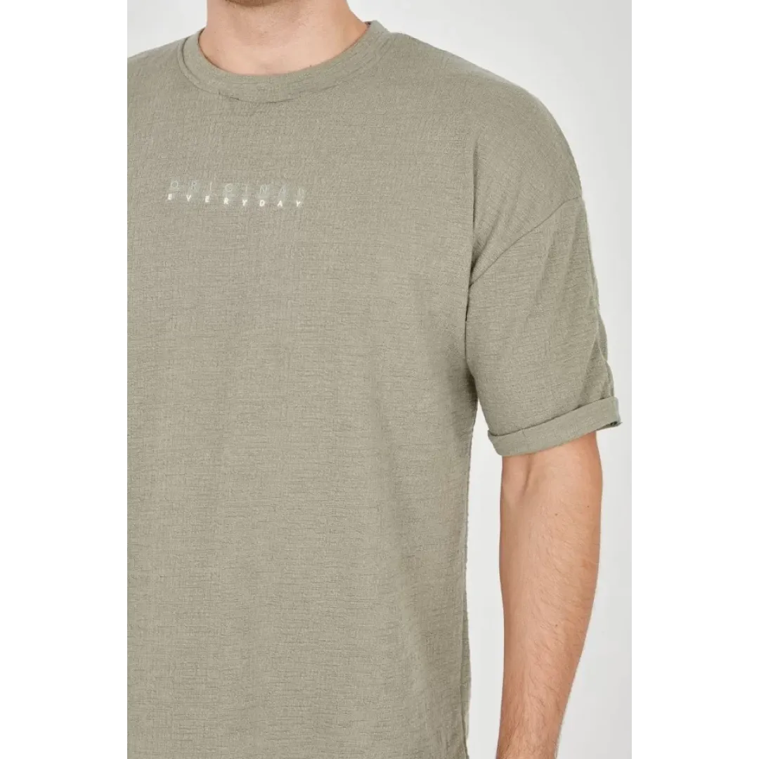 Unisex Jakar Kumaş Rahat Kol T-Shirt - Açık Yeşil - 102725 Unisex Jakar Kumaş Rahat Kol T-Shirt - Açık Yeşil - 102725