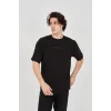 Unisex Jakar Kumaş Rahat Kol T-Shirt - Siyah - 102726