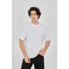 Unisex Jakar Kumaş Rahat Kol T-Shirt - Beyaz - 102727 Unisex Jakar Kumaş Rahat Kol T-Shirt - Beyaz - 102727