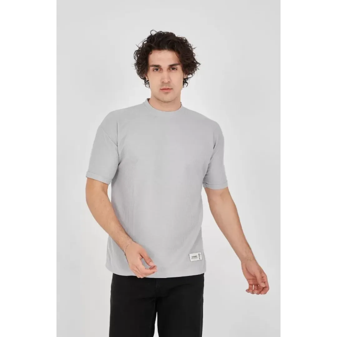 Unisex Waffle Kumaş Rahat Kol T-Shirt - Boyalı Gri - 102729 Unisex Waffle Kumaş Rahat Kol T-Shirt - Boyalı Gri - 102729