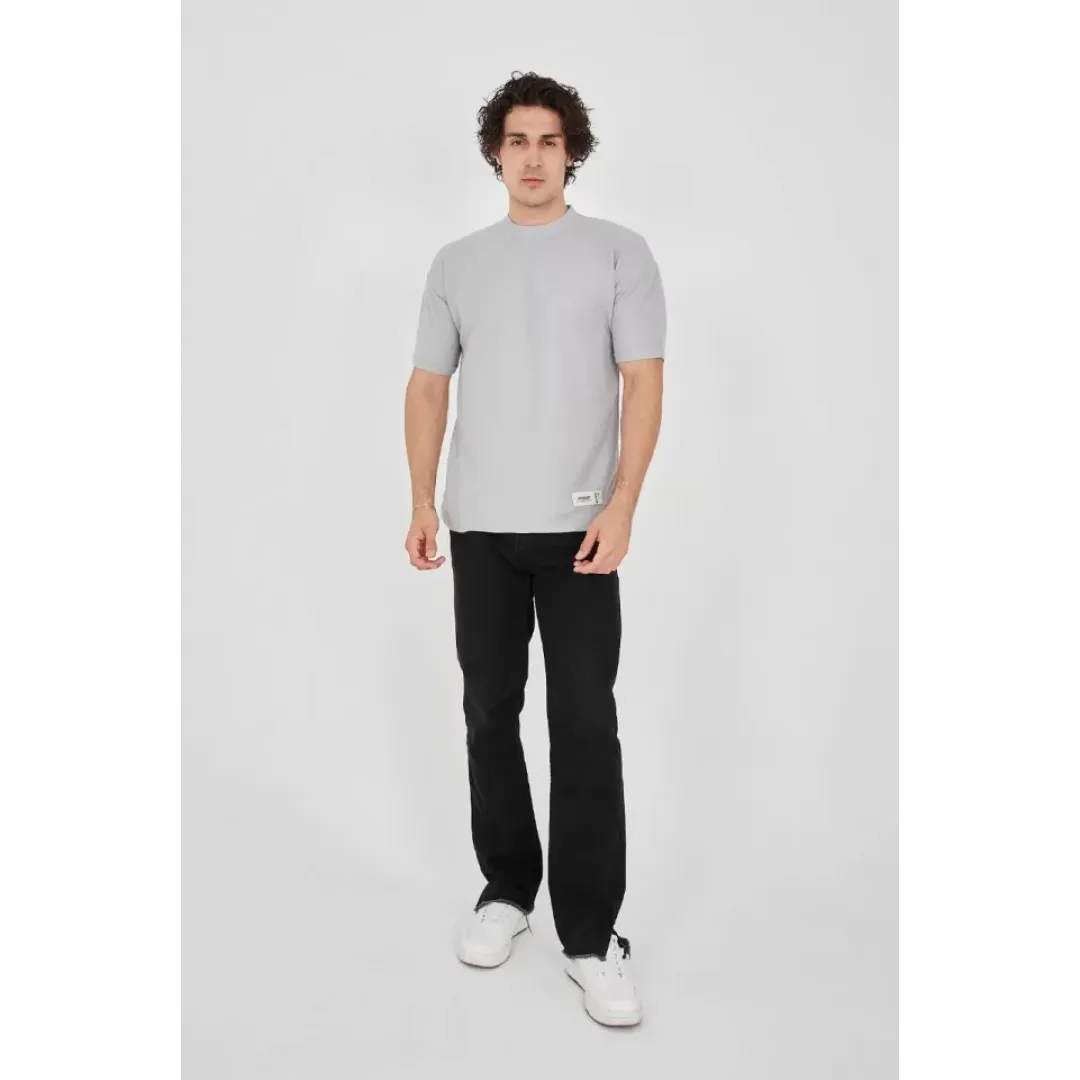 Unisex Waffle Kumaş Rahat Kol T-Shirt - Boyalı Gri - 102729 Unisex Waffle Kumaş Rahat Kol T-Shirt - Boyalı Gri - 102729