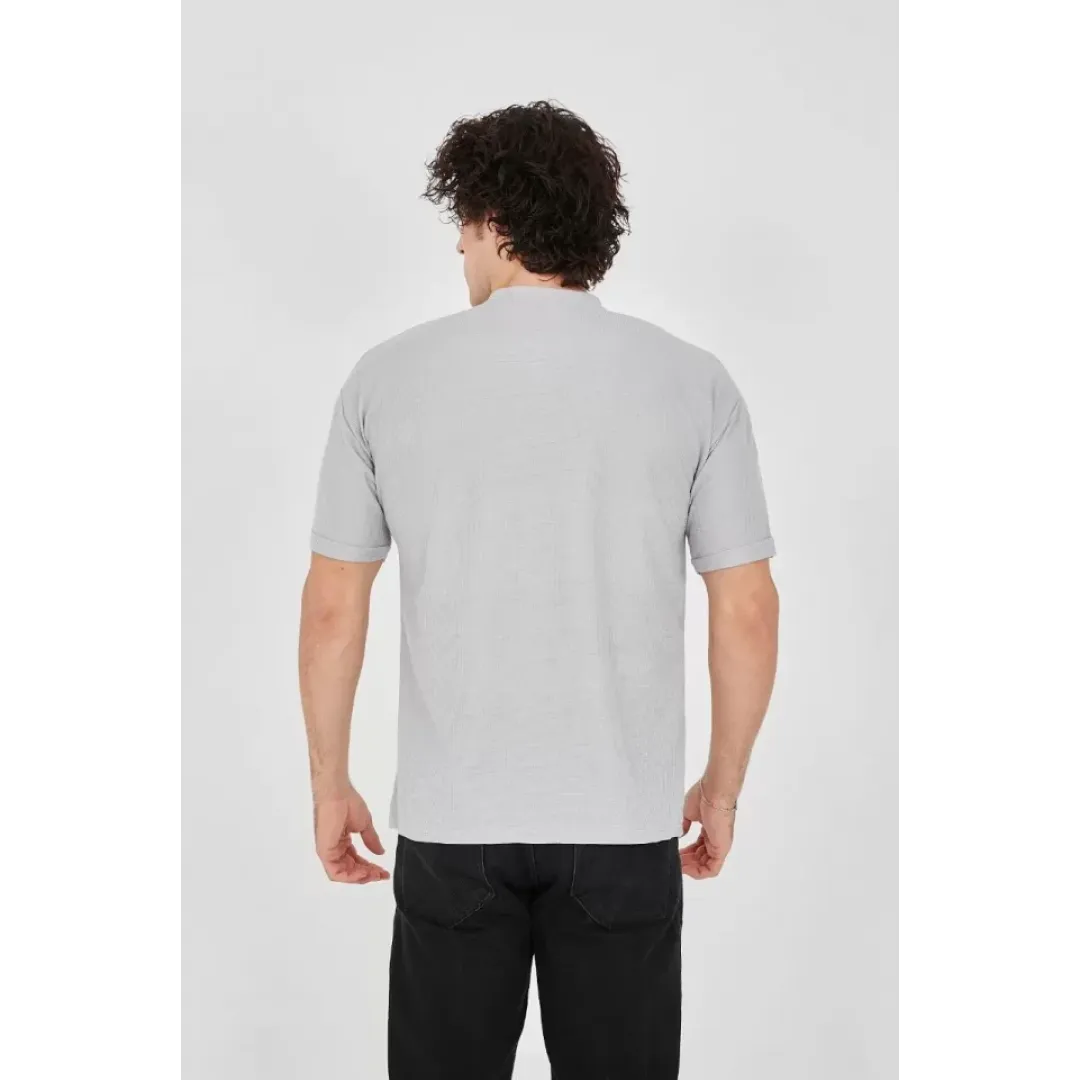 Unisex Waffle Kumaş Rahat Kol T-Shirt - Boyalı Gri - 102729 Unisex Waffle Kumaş Rahat Kol T-Shirt - Boyalı Gri - 102729