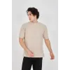 Unisex Waffle Kumaş Rahat Kol T-Shirt - Bej - 102730 Unisex Waffle Kumaş Rahat Kol T-Shirt - Bej - 102730