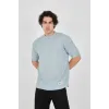 Unisex Waffle Kumaş Rahat Kol T-Shirt - Buz Mavisi - 102731