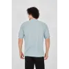 Unisex Waffle Kumaş Rahat Kol T-Shirt - Buz Mavisi - 102731