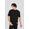Unisex Waffle Kumaş Rahat Kol T-Shirt - Siyah - 102732 Unisex Waffle Kumaş Rahat Kol T-Shirt - Siyah - 102732
