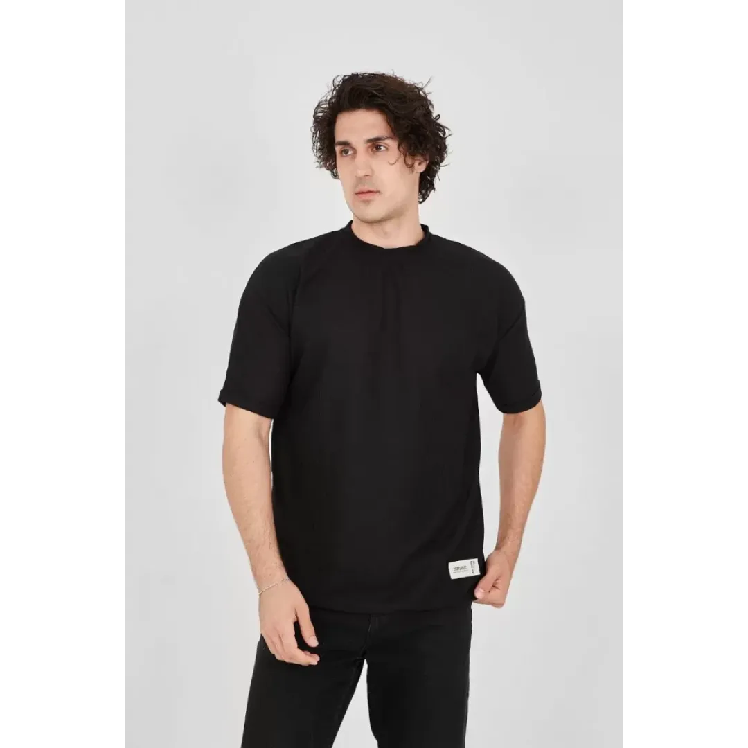 Unisex Waffle Kumaş Rahat Kol T-Shirt - Siyah - 102732 Unisex Waffle Kumaş Rahat Kol T-Shirt - Siyah - 102732