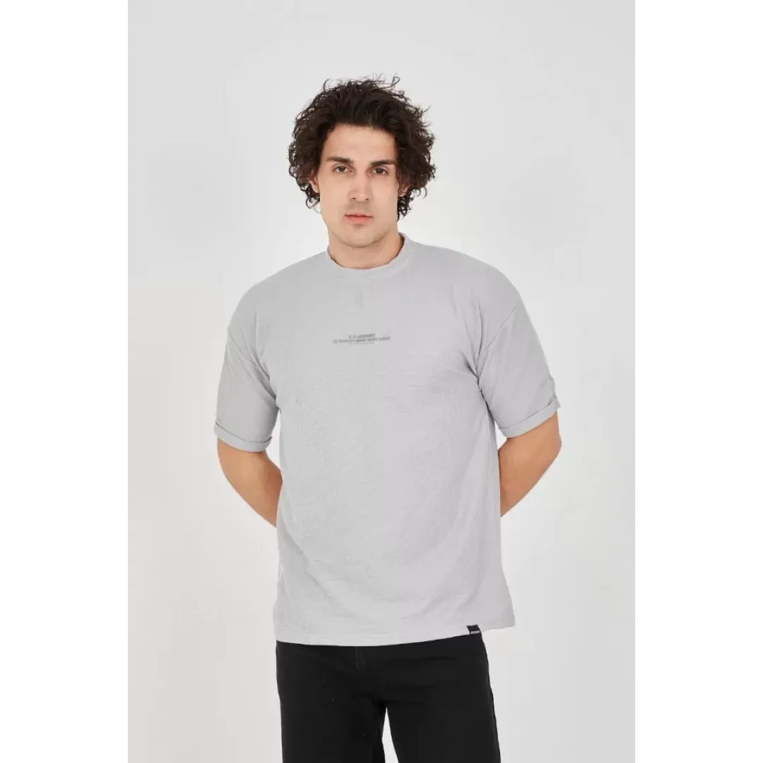 Unisex Waffle Kumaş Rahat Kol T-Shirt - Boyalı Gri - 102733 Unisex Waffle Kumaş Rahat Kol T-Shirt - Boyalı Gri - 102733