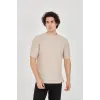 Unisex Waffle Kumaş Rahat Kol T-Shirt - Bej - 102734 Unisex Waffle Kumaş Rahat Kol T-Shirt - Bej - 102734
