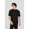 Unisex Waffle Kumaş Rahat Kol T-Shirt - Siyah - 102735 Unisex Waffle Kumaş Rahat Kol T-Shirt - Siyah - 102735