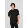 Unisex Waffle Kumaş Rahat Kol T-Shirt - Siyah - 102735 Unisex Waffle Kumaş Rahat Kol T-Shirt - Siyah - 102735