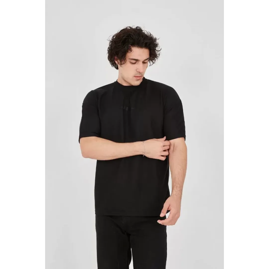 Unisex Waffle Kumaş Rahat Kol T-Shirt - Siyah - 102735 Unisex Waffle Kumaş Rahat Kol T-Shirt - Siyah - 102735