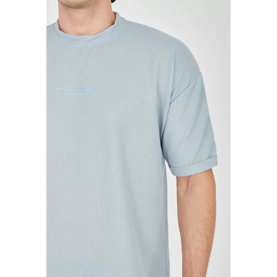 Unisex Waffle Kumaş Rahat Kol T-Shirt - Buz Mavisi - 102736 Unisex Waffle Kumaş Rahat Kol T-Shirt - Buz Mavisi - 102736