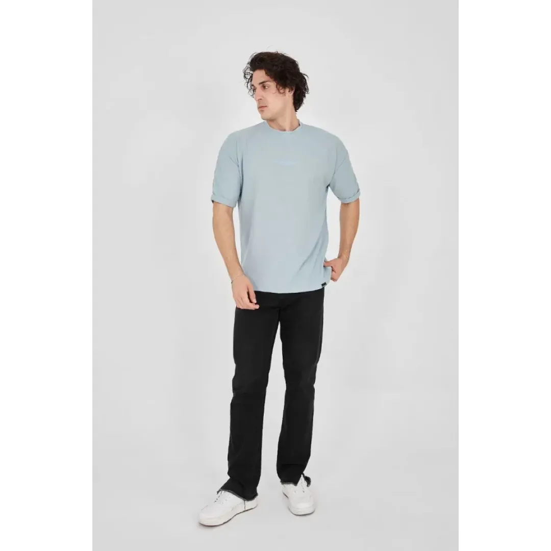 Unisex Waffle Kumaş Rahat Kol T-Shirt - Buz Mavisi - 102736 Unisex Waffle Kumaş Rahat Kol T-Shirt - Buz Mavisi - 102736