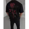 Unisex Bisiklet Yaka Baskılı Oversize T-Shirt - Siyah - 102882 Unisex Bisiklet Yaka Baskılı Oversize T-Shirt - Siyah - 102882