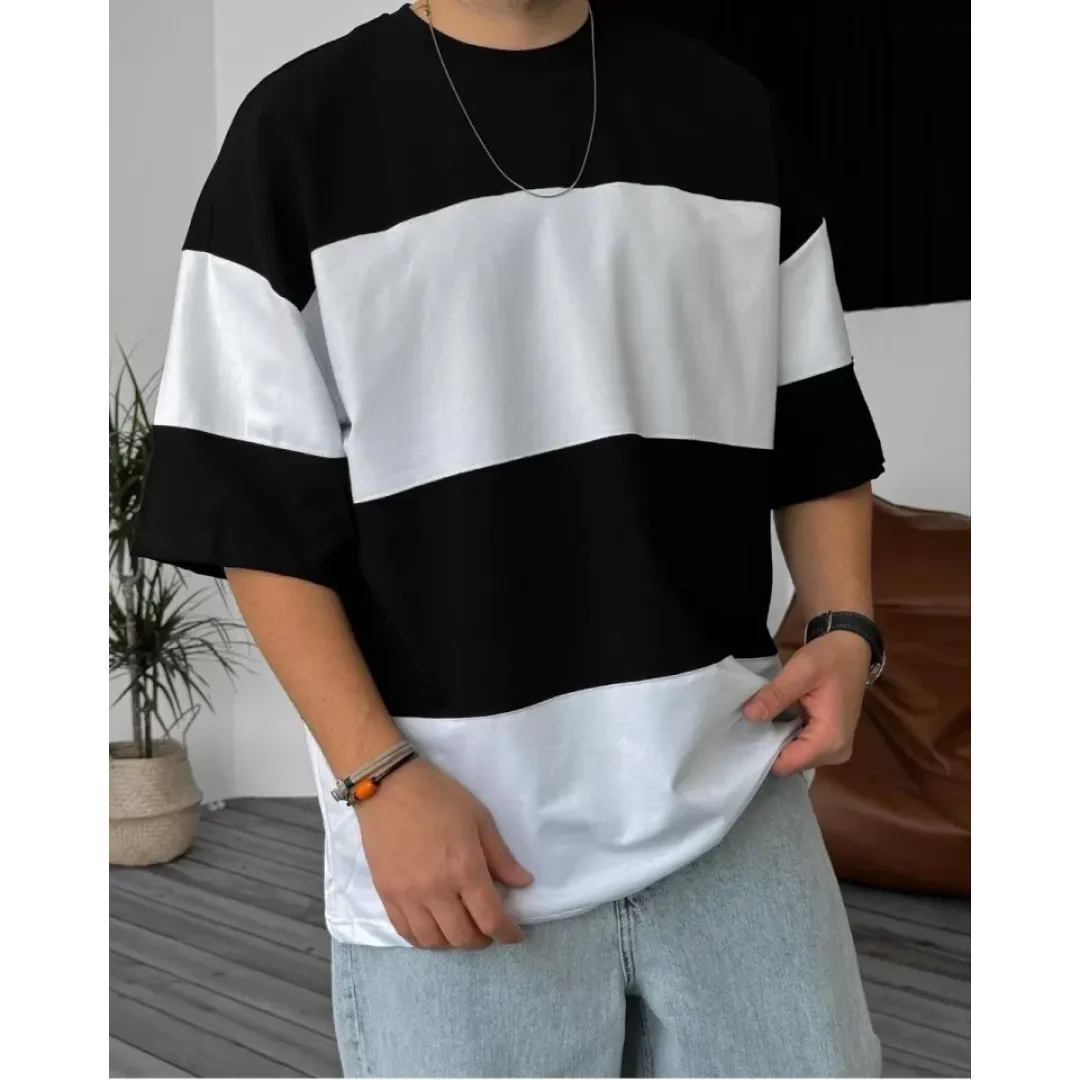 Unisex Bisiklet Yaka Parçalı T-Shirt - Siyah - 103352 Unisex Bisiklet Yaka Parçalı T-Shirt - Siyah - 103352