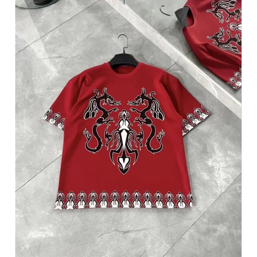 Unisex Bisiklet Yaka Baskılı Oversize T-Shirt - Kırmızı - 103362 Unisex Bisiklet Yaka Baskılı Oversize T-Shirt - Kırmızı - 103362