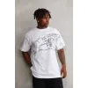 Unisex Bisiklet Yaka Baskılı Oversize T-Shirt - Beyaz - 103365