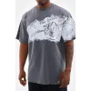 Unisex Bisiklet Yaka Baskılı Oversize T-Shirt - Gri - 103366 Unisex Bisiklet Yaka Baskılı Oversize T-Shirt - Gri - 103366